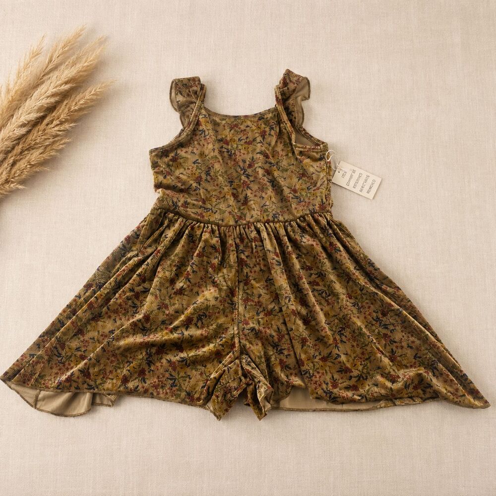 Joyfolie Amoura Girls 10 NWT Floral Velvet High Low Romper Dress Boho Ruffle Y2K